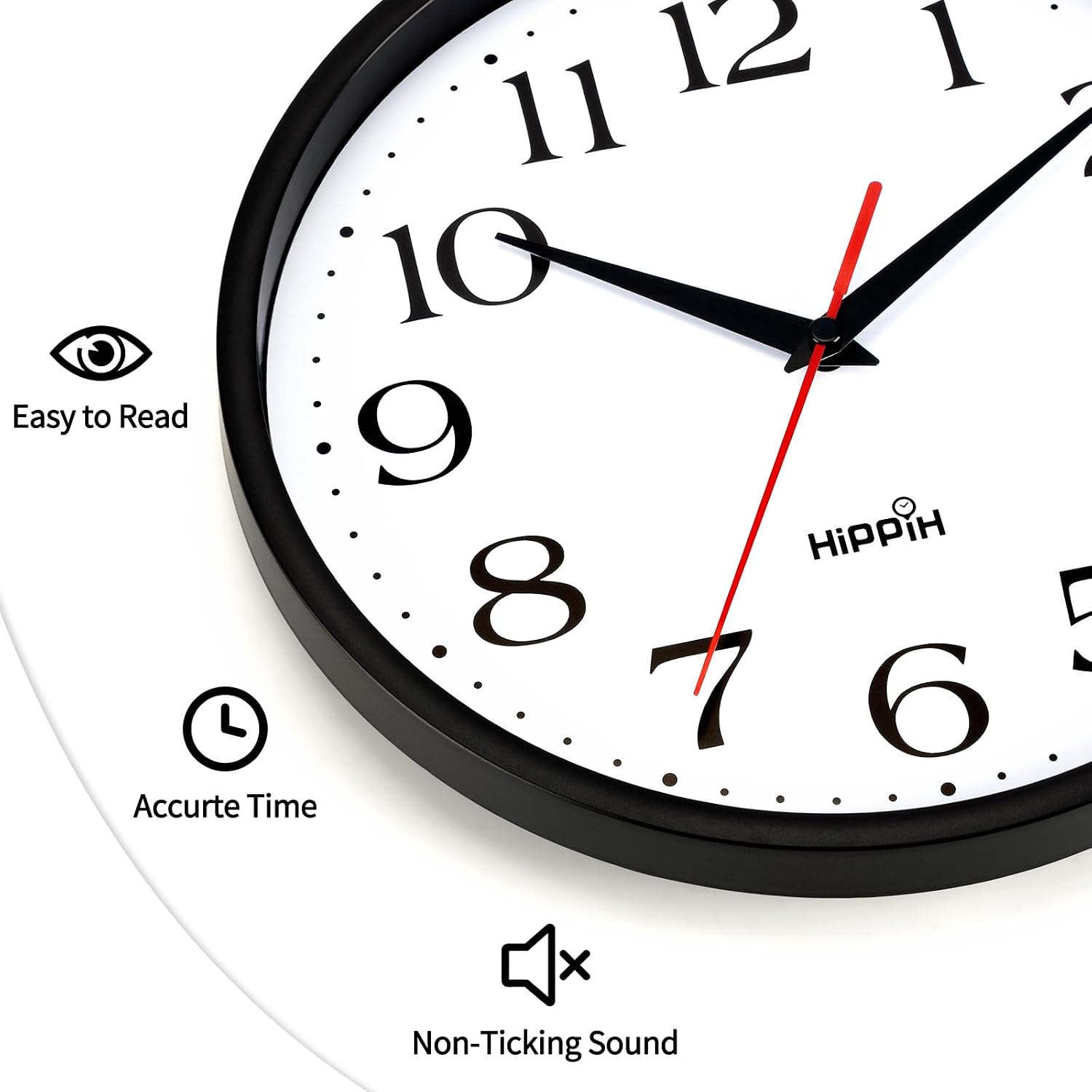 HIPPIH 10 Inch Wall Clock, 2Pack Silent Non Ticking Battery Operated Clocks| Black Analog Clock| Living Room, Office, Classroom, Bedroom, Kitchen, Bathroom| Modern Simple Style| Easy to Read| Accurate