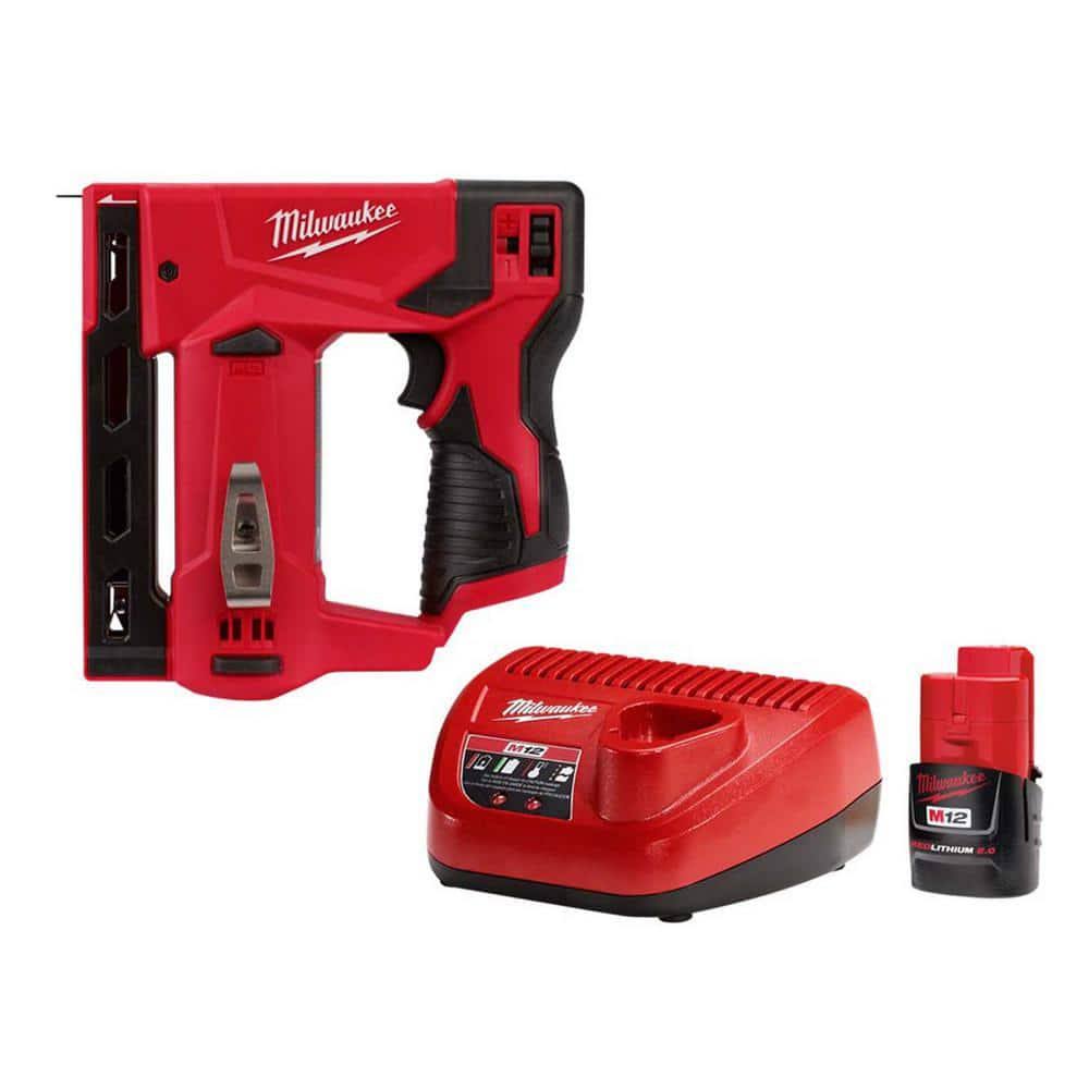 Milwaukee M12 12-Volt Lithium-Ion Cordless 3/8 in. Crown Stapler Kit with 2.0 Ah Battery and Charger