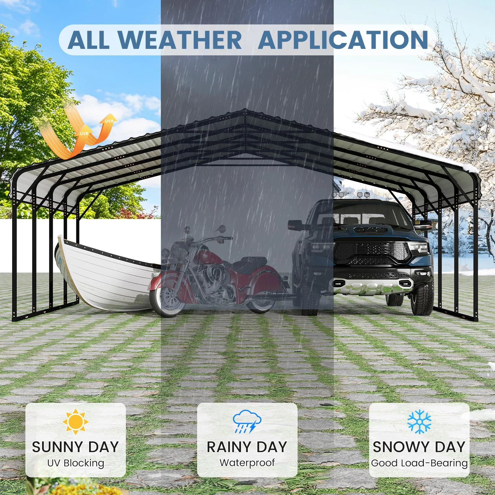 20x20ft Heavy Duty Carport, Steel Carport with Galvanized Steel Roof and Frame, Portable Garage for 2 Cars, Rv, Tractors and Boat, Gray(20' x 20') - Image 4
