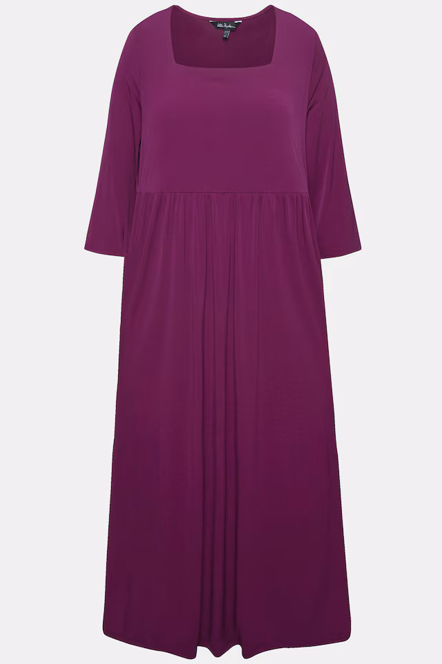 Square Neck Stretch Knit Empire A-line Pocket Dress