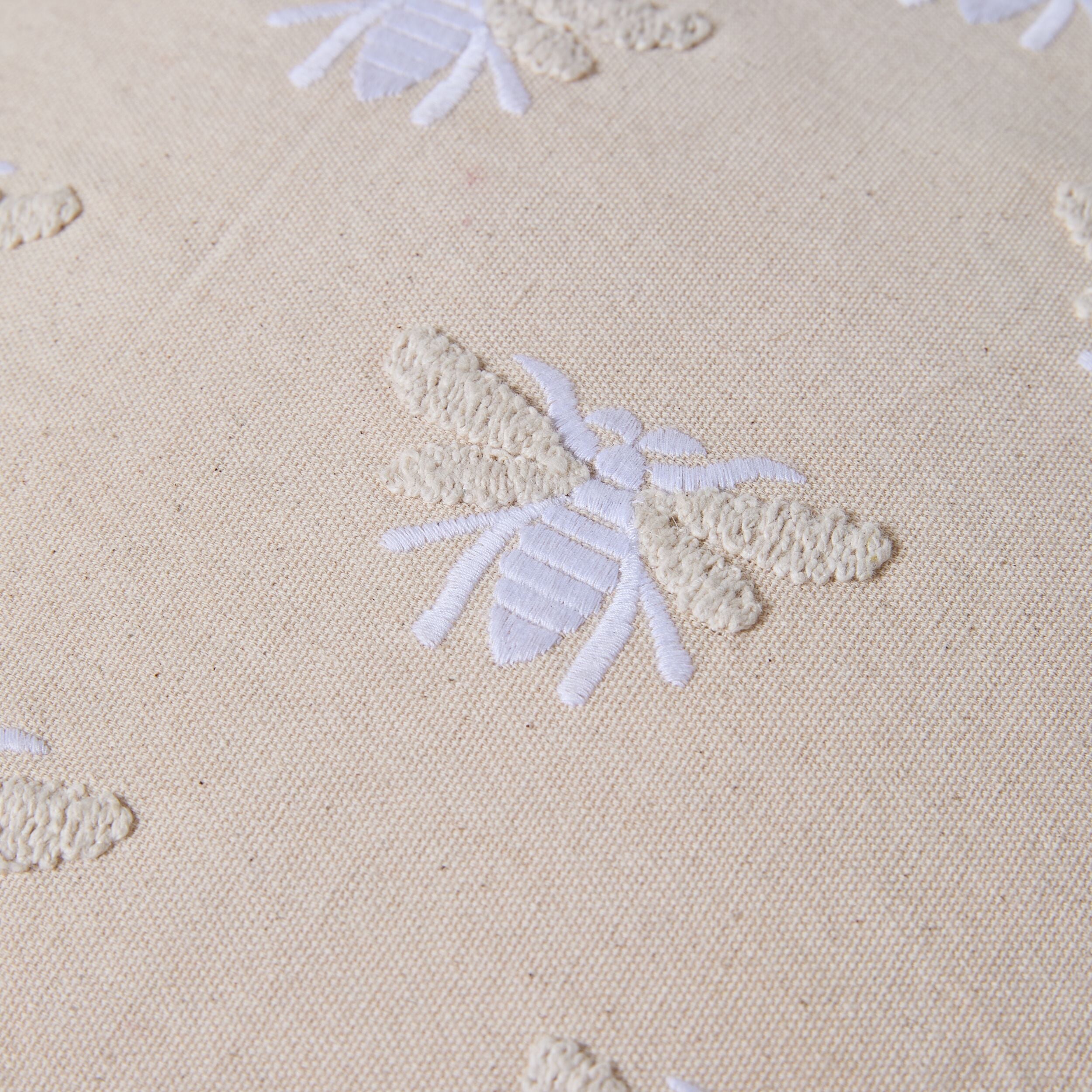 Stitch Honey Bee Embroidered Cushion Natural