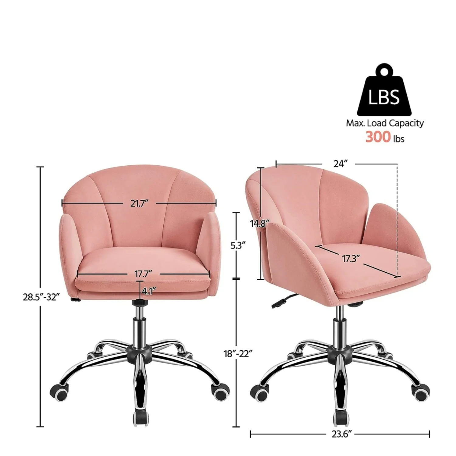 Velvet Desk Chair for Home Office, Makeup Vanity Chair with Armrests for Bedroom Modern, Swivel Rolling Chair(Black) Image 3