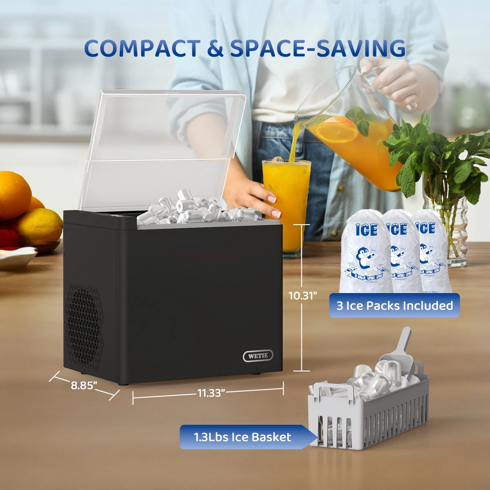 Countertop Ice Maker, 9 Bullet Ice Cubes in 6 Mins, 2 Ice Sizes, 26 lbs/24H with Removable Washable Ice Tray Scoop, with Self Cleaning Function for Home/Kitchen/Camping/Party Image 4