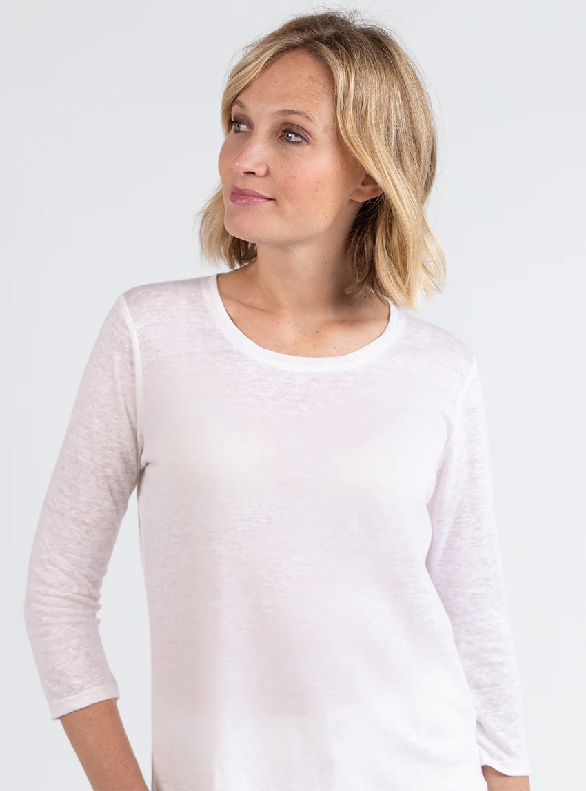 Tee-shirt femme en lin manches 3/4 blanc