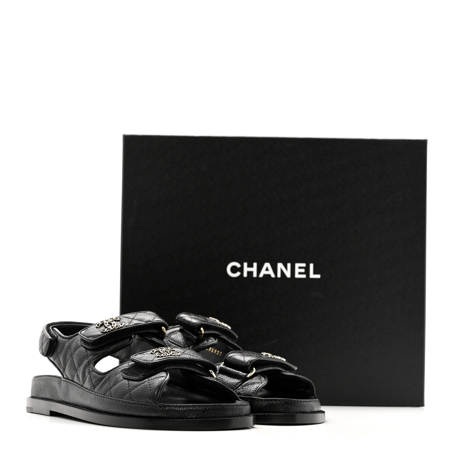 Grained Calfskin Velcro Dad Sandals 38.5 Black