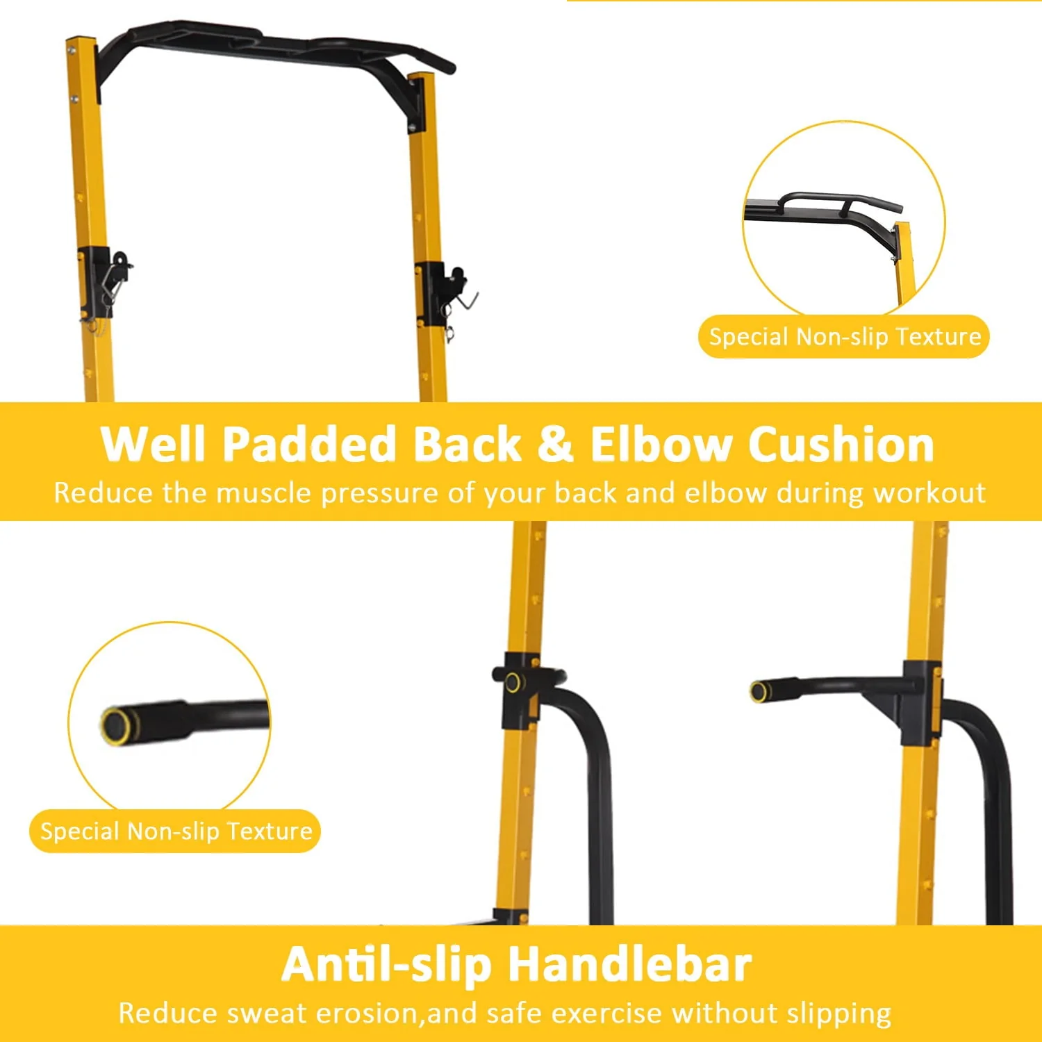 Wesfital Multi - Function Power Tower with Adjustable Barbell Rack Barbell Holder Home Fitness Equipment, Yellow