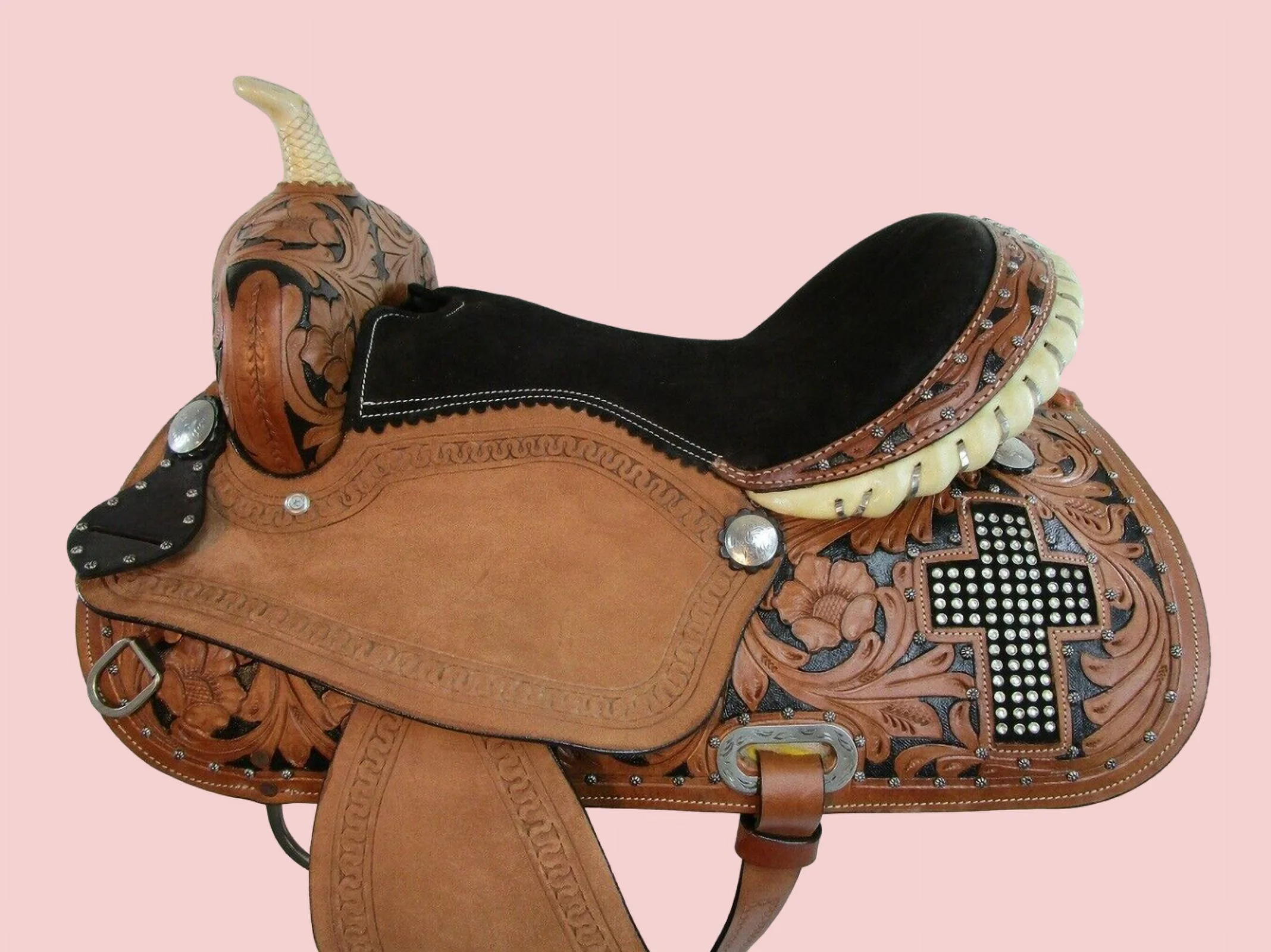 WESTERN HORSE SADDLE PLEASURE FLORAL TOOLED LEATHER TACK(12") - Image 3