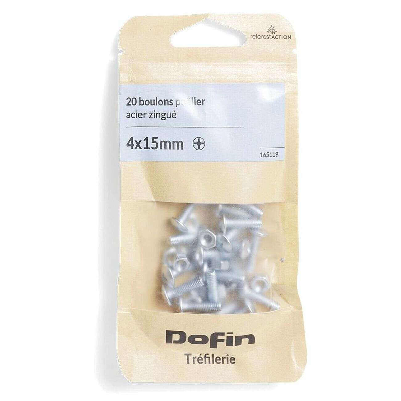 20 boulons poêlier cruciforme acier zingué - 4x15 mm