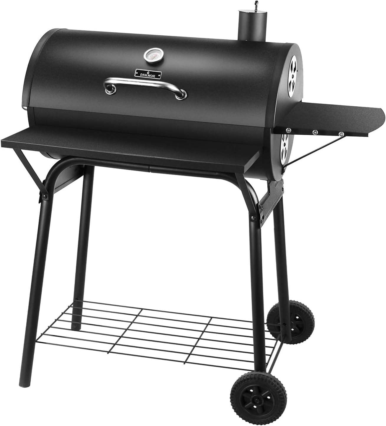Charcoal Grill with Side Table, Barrel BBQ Grill with 500 Square Inches Cooking Area