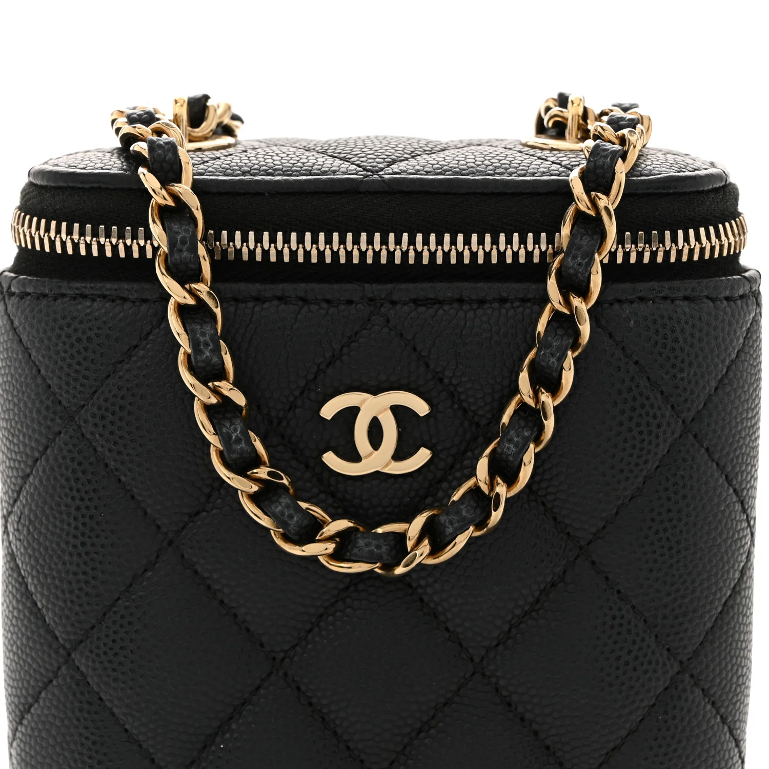 Caviar Quilted Small Vertical Coco Beauty Vanity Case With Chain Black