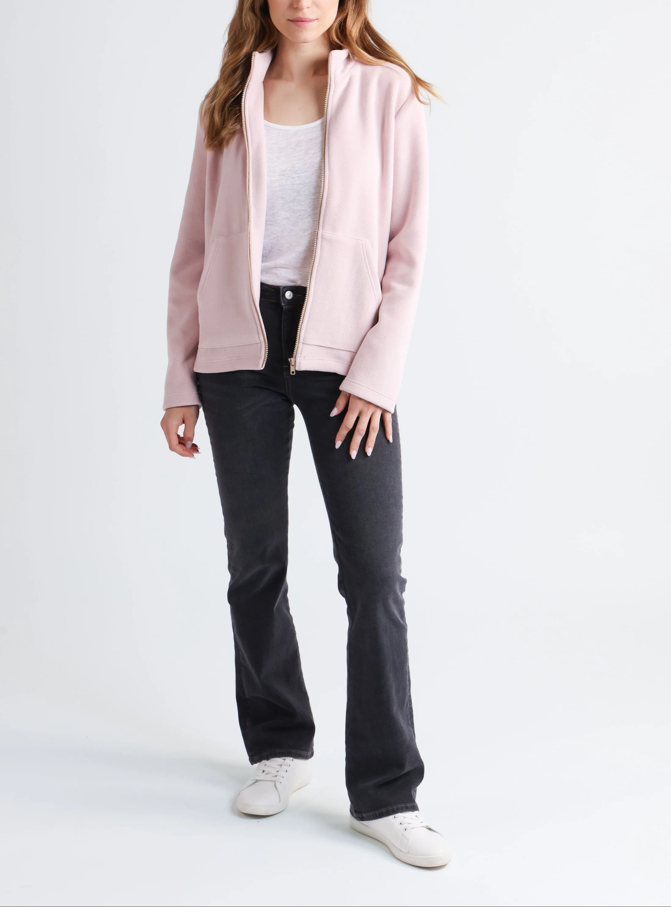 Veste zippée femme rose poudre