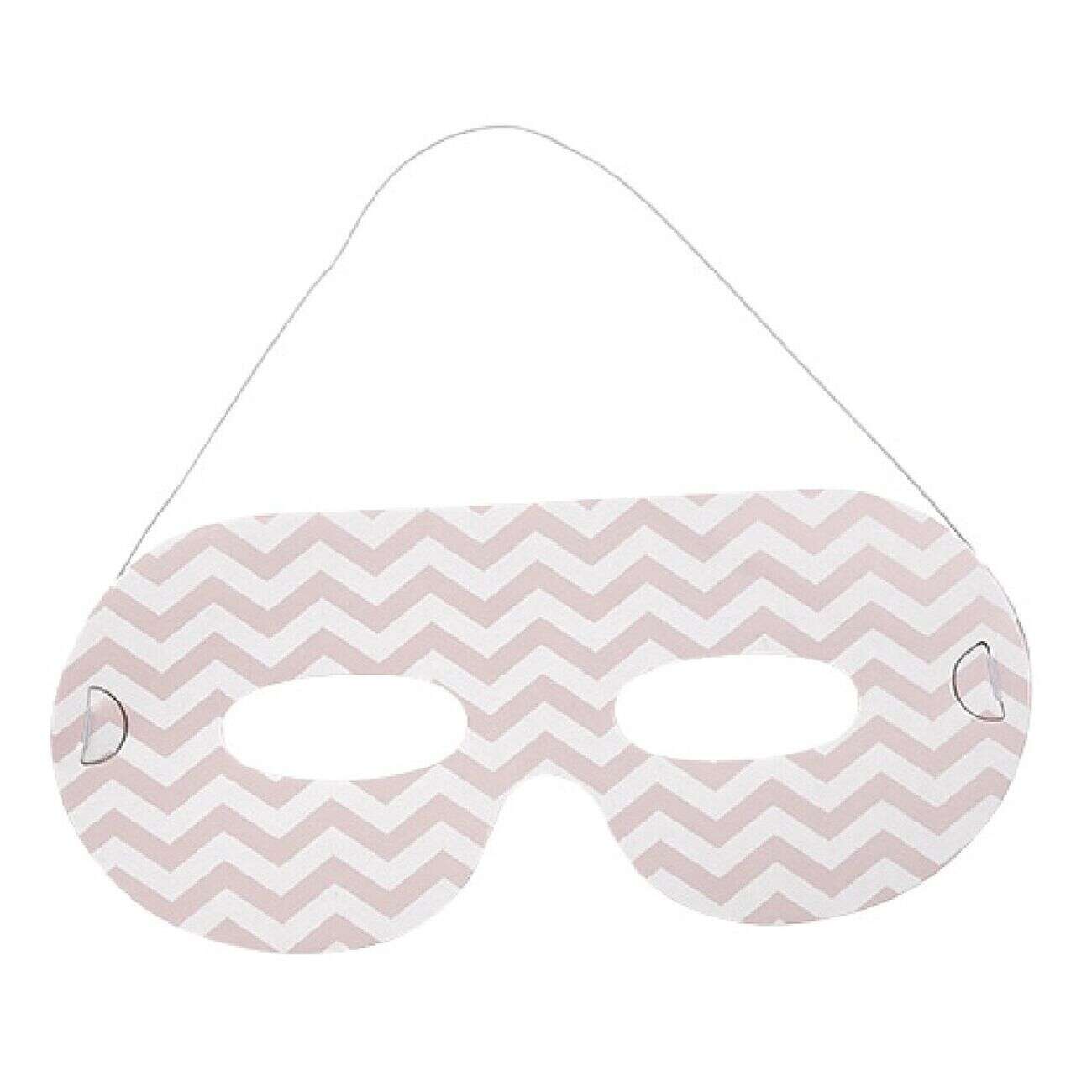 Masque de fête motif zig zag blanc et rose en carton x 8