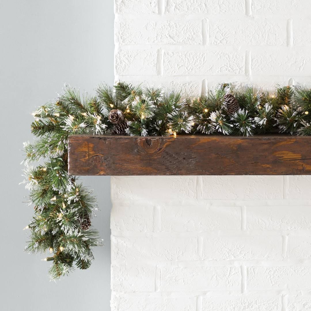 9' Glitter Pine Pre-Lit Garland with Clear/White Lights Three Posts