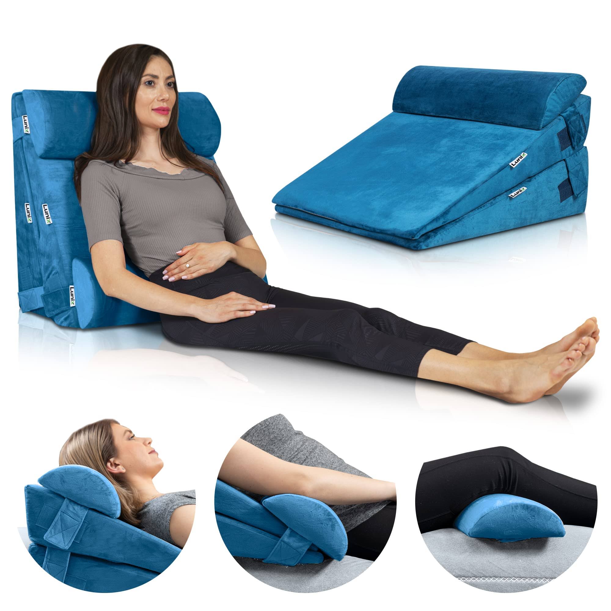 Lunix LX8 Adjustable 4pcs Orthopedic Bed Wedge Pillow Set, Post Surgery 100% Memory Foam for Back, Neck, Leg Pain Relief Sitting Pillow for Acid