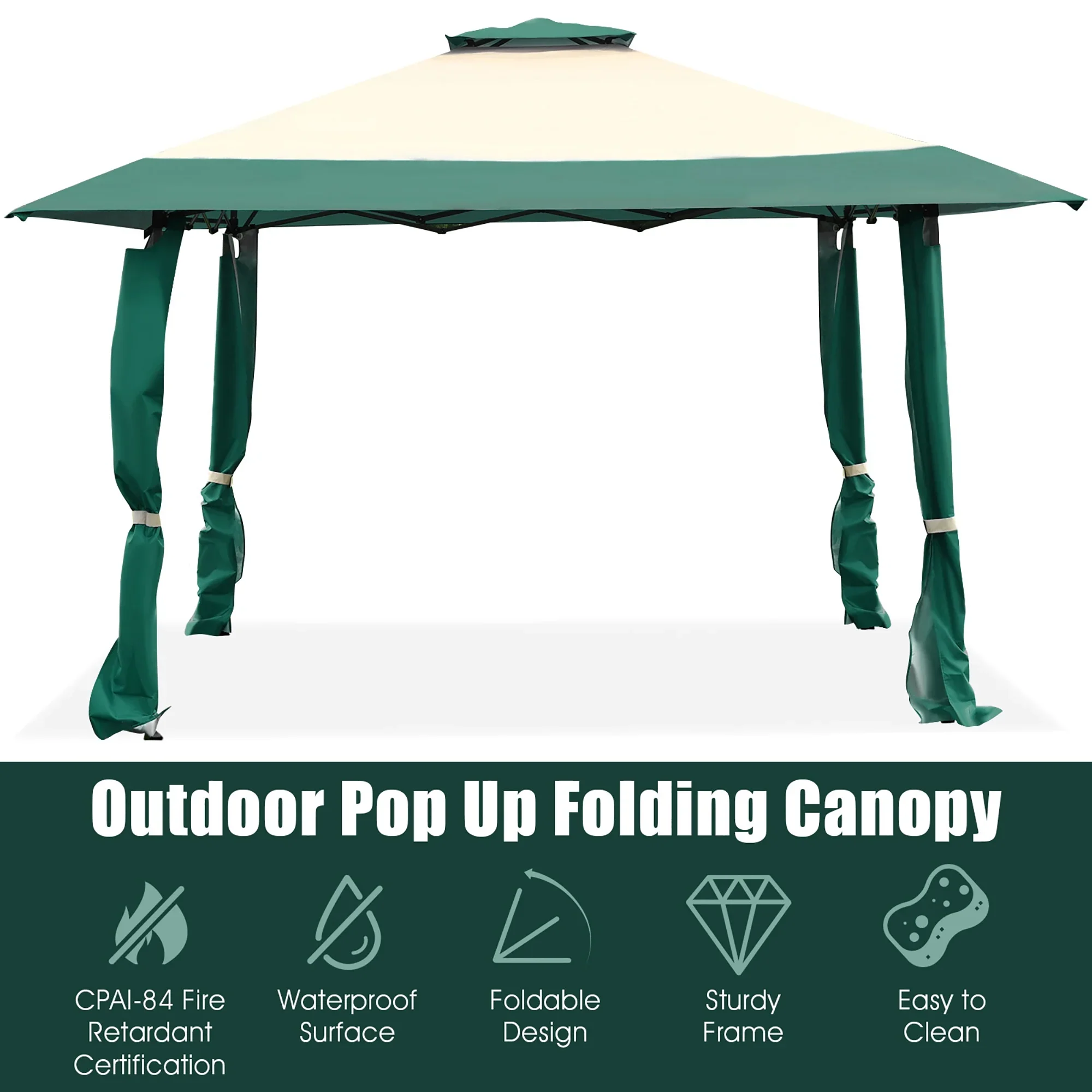 Costway 13'x13' Gazebo  Canopy  Shelter Awning Tent Patio Garden Green