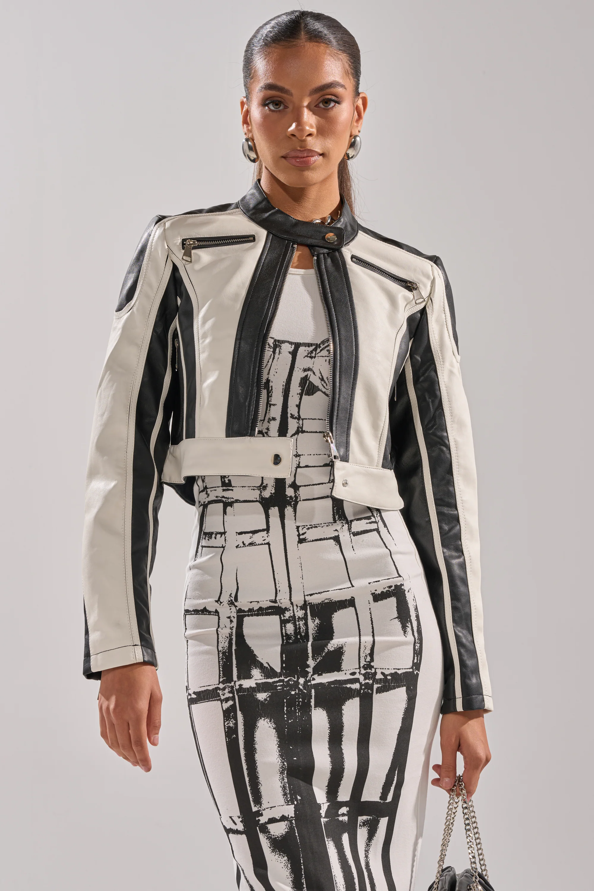 BETTER LUCK CROPPED MOTO IN BLACK WHITE - Akira Store