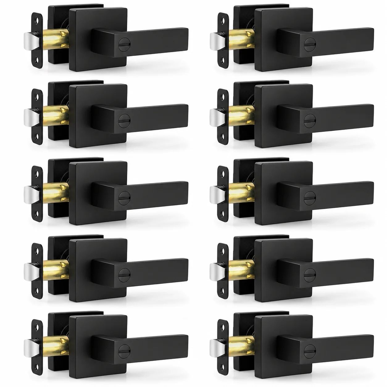 10-Pack Matte Black Privacy Door Levers, Keyless Handles for Bedroom and Bathroom