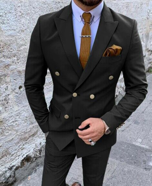 Ensemble blazer et pantalon croisés à col à revers uni (2 pièces)