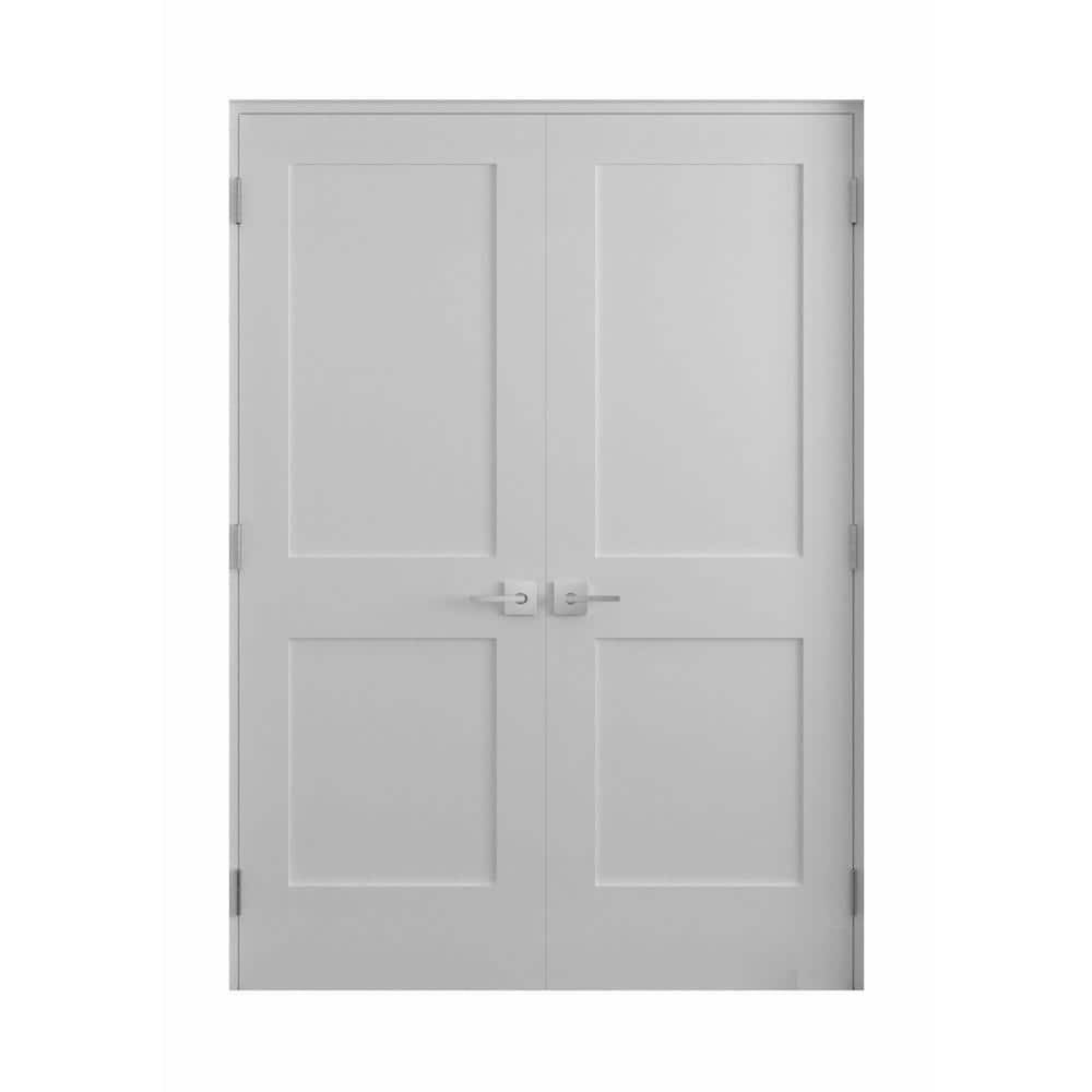 Reso 60 in. x 80 in. Bi-Parting Solid Core Primed Composite Double Prehung French Door Catch Ball and Satin Nickel Hinges, White