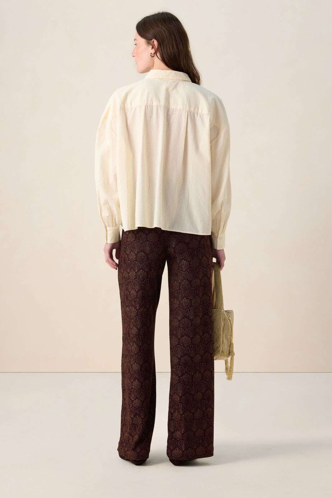 Donkerrode jacquard broek met schelpen