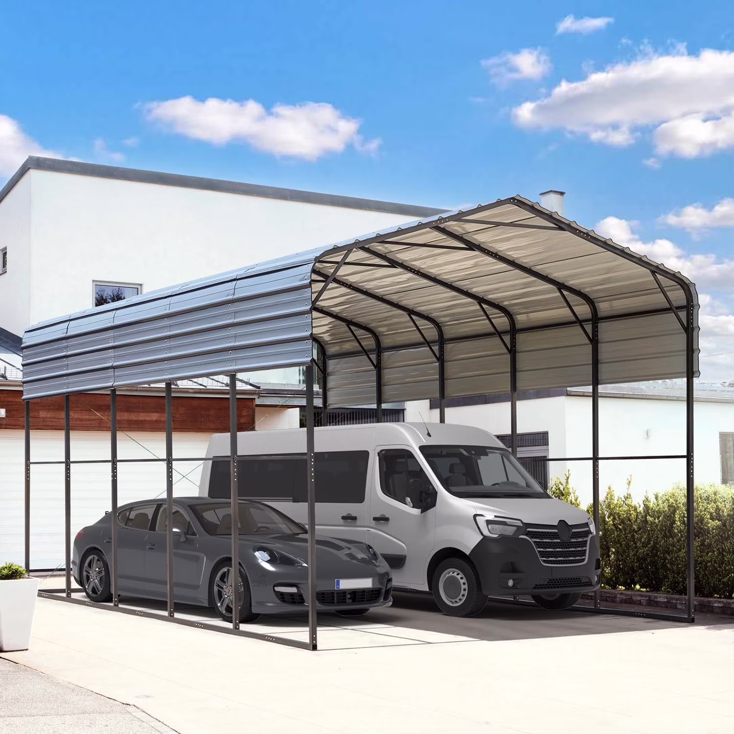 Carport 20x20 FT, Heavy Duty Car-port, Car-Shelter with Galvanized Metal Roof and Frame, Easy Assembly Car-Shed with Enhanced Base, Expanding Garage Space for Pickup, 2 Cars, Boat and Tractors(20' x 20') - Image 5