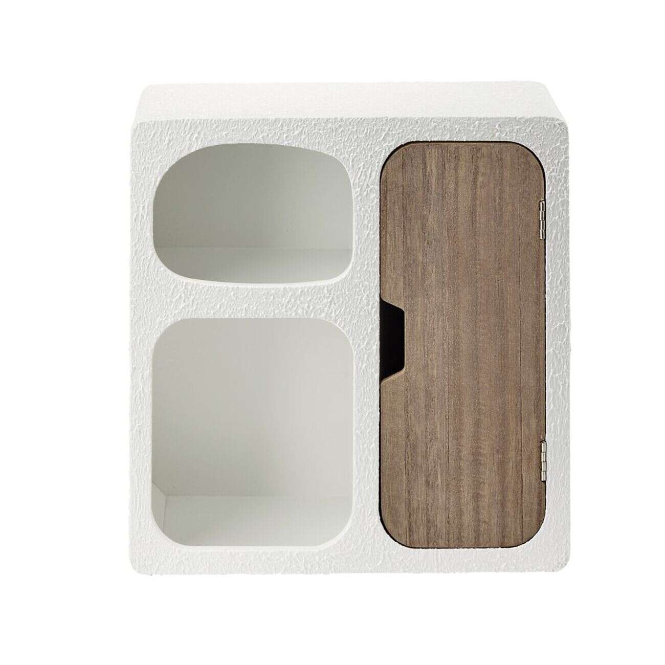 Mini étagère en bois 3 niches dont 1 porte blanc et marron 30x13xH32,5cm