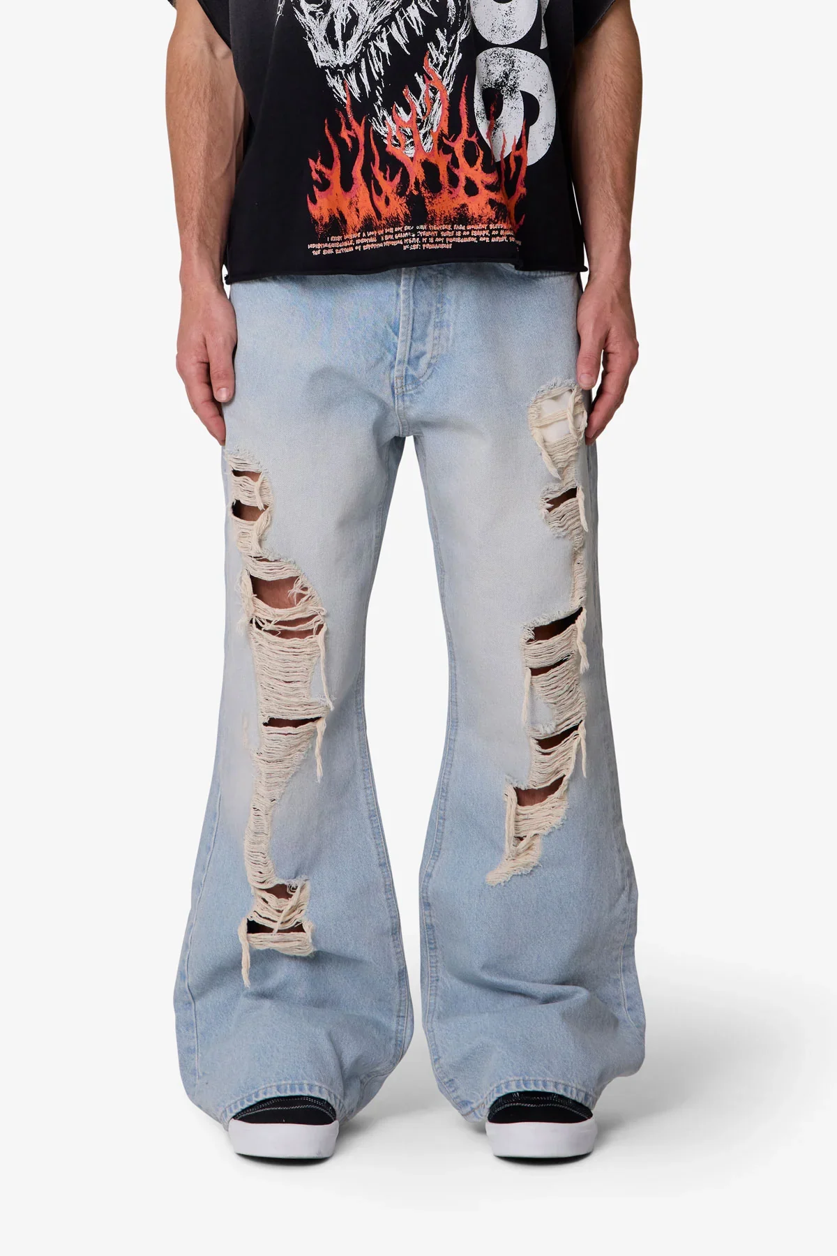 Distressed Kick Flare Denim - Blue
