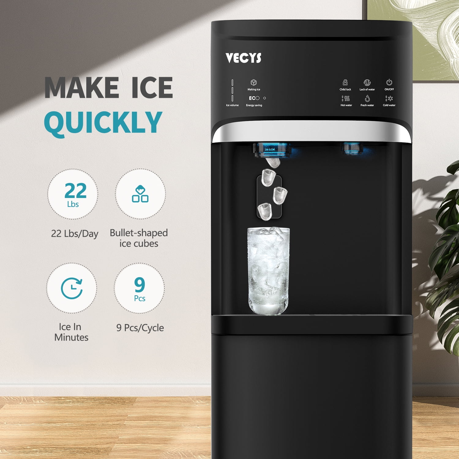 5 gal Water Dispenser with Ice Maker, Self-clean Child Lock(Black) - Image 4