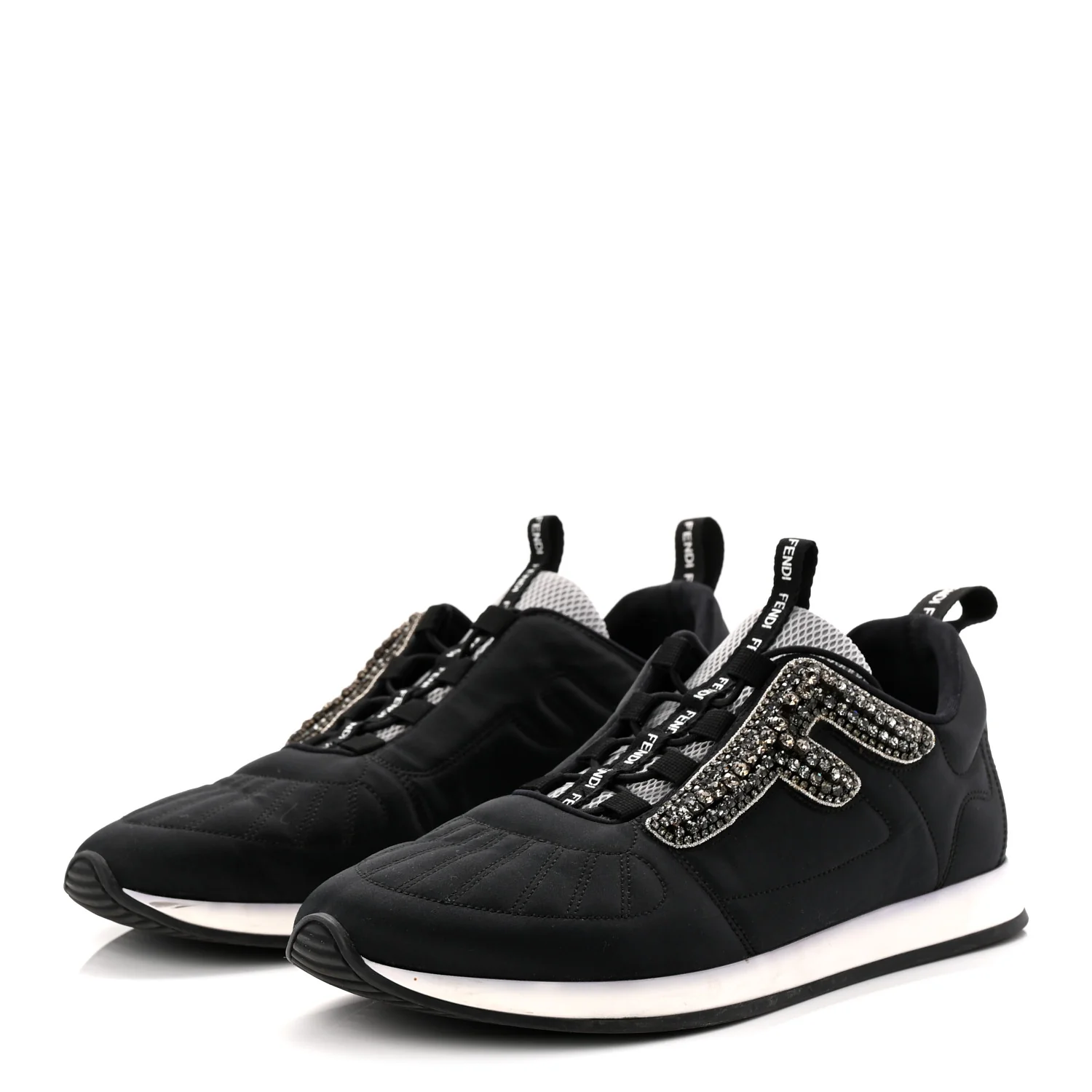 Stretch Satin Crystal Embellished FFreedom Sneakers 38 Black