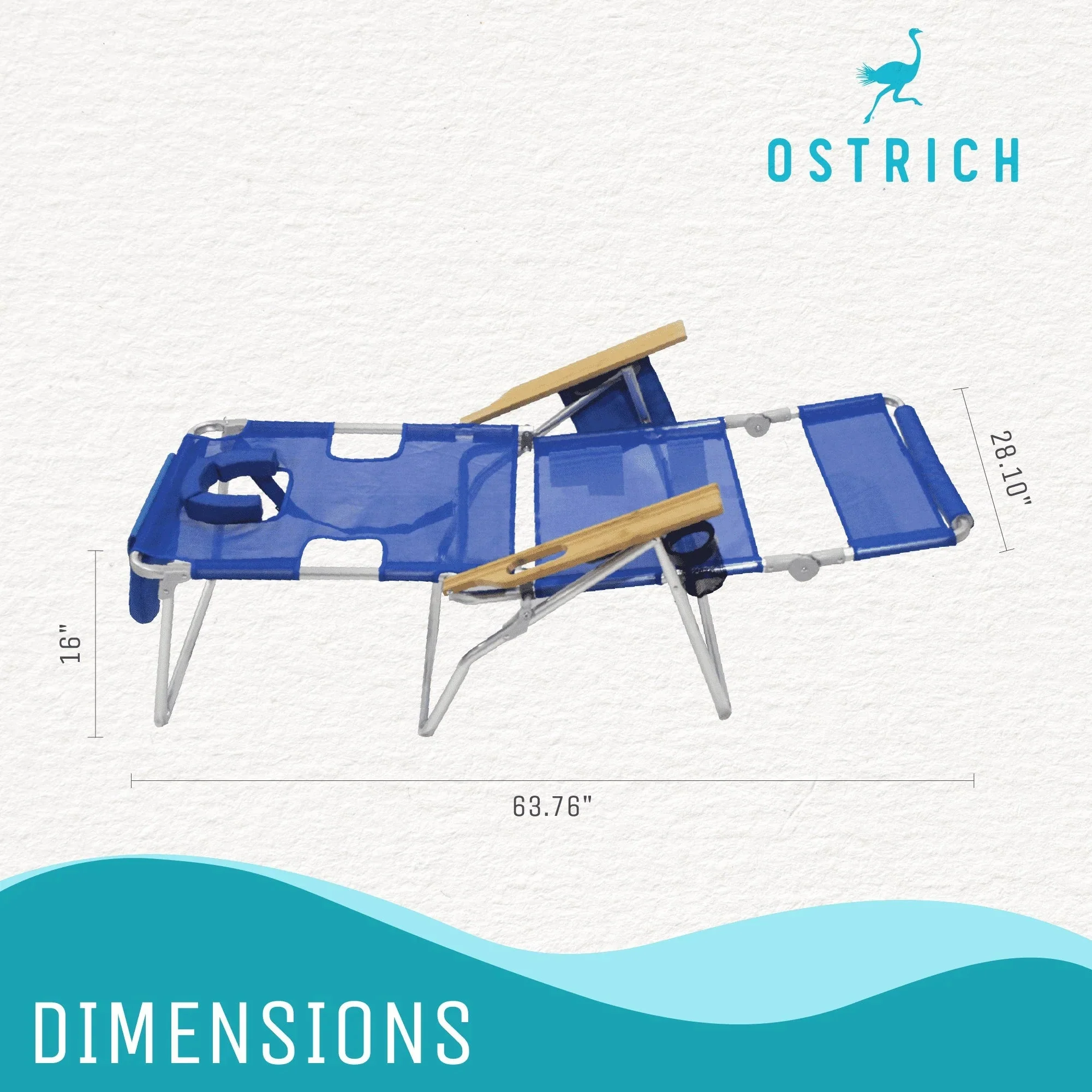 Ostrich 3-N-1 Altitude Outdoor Lounge Reclining Beach 16-Inch Height Chair, Blue