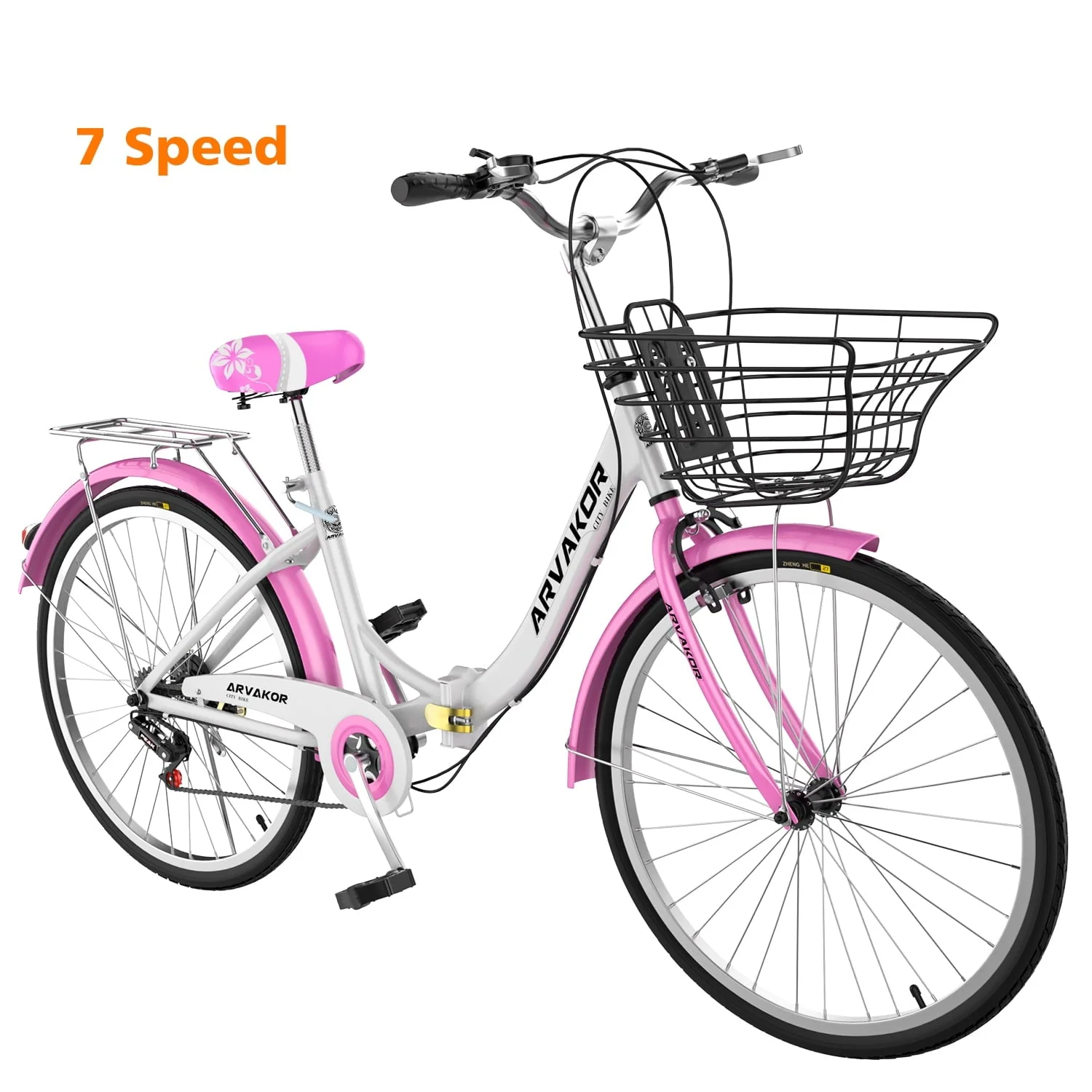 ARVAKOR 26 in 7 Speed Women Bike, Classic Bicycle Retro Bicycle, Cruiser Bike, Pink