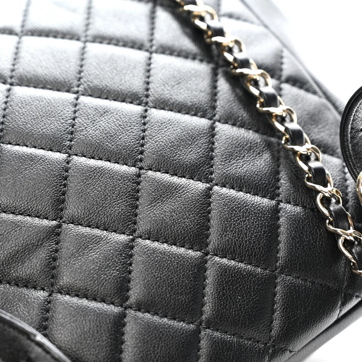 Shiny Caviar Quilted Medium Duma Pockets Drawstring Backpack Black