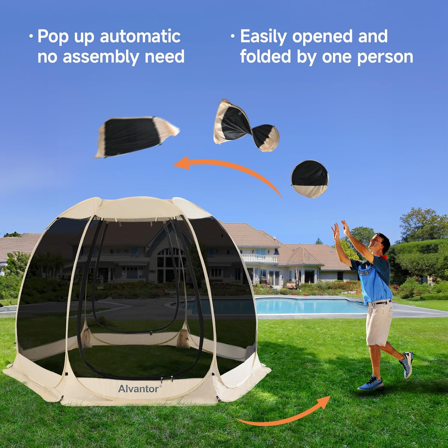 Gazebo moustiquaire pouvant accueillir 6, 10 ou 15 personnes. Tente de style igloo avec moustiquaire latérale. Idéal