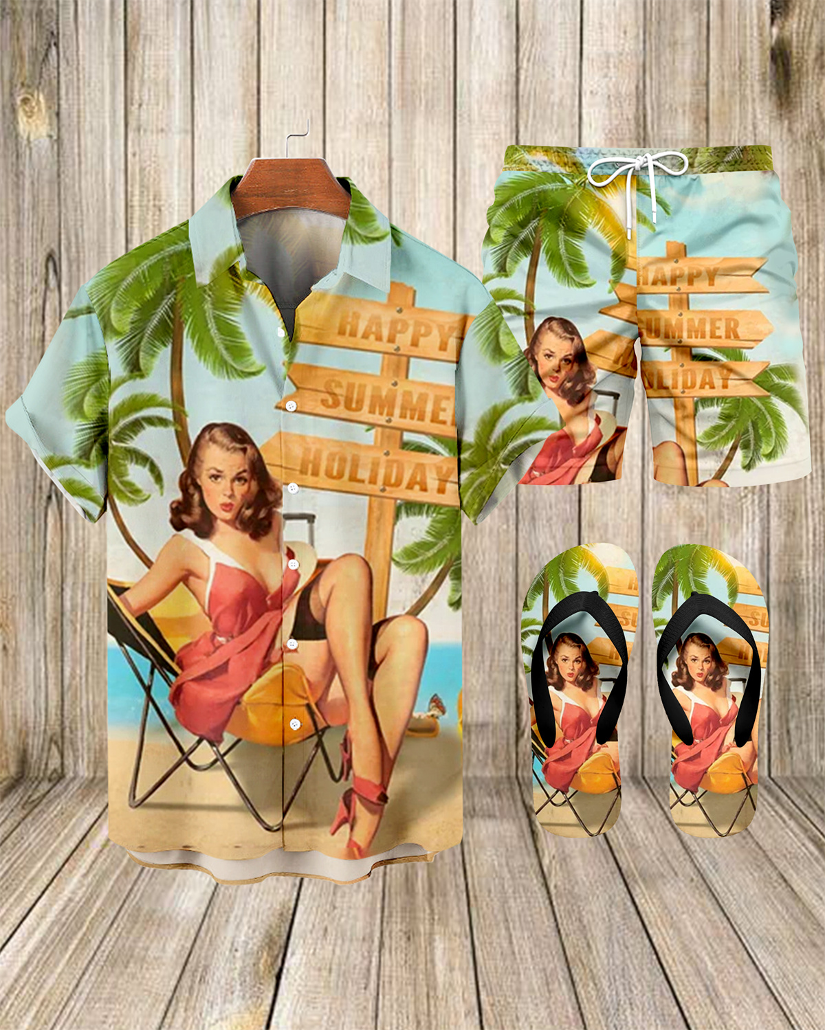 Ensemble trois pièces Suitmens pour homme, imprimé vacances à Hawaï, chemise 061