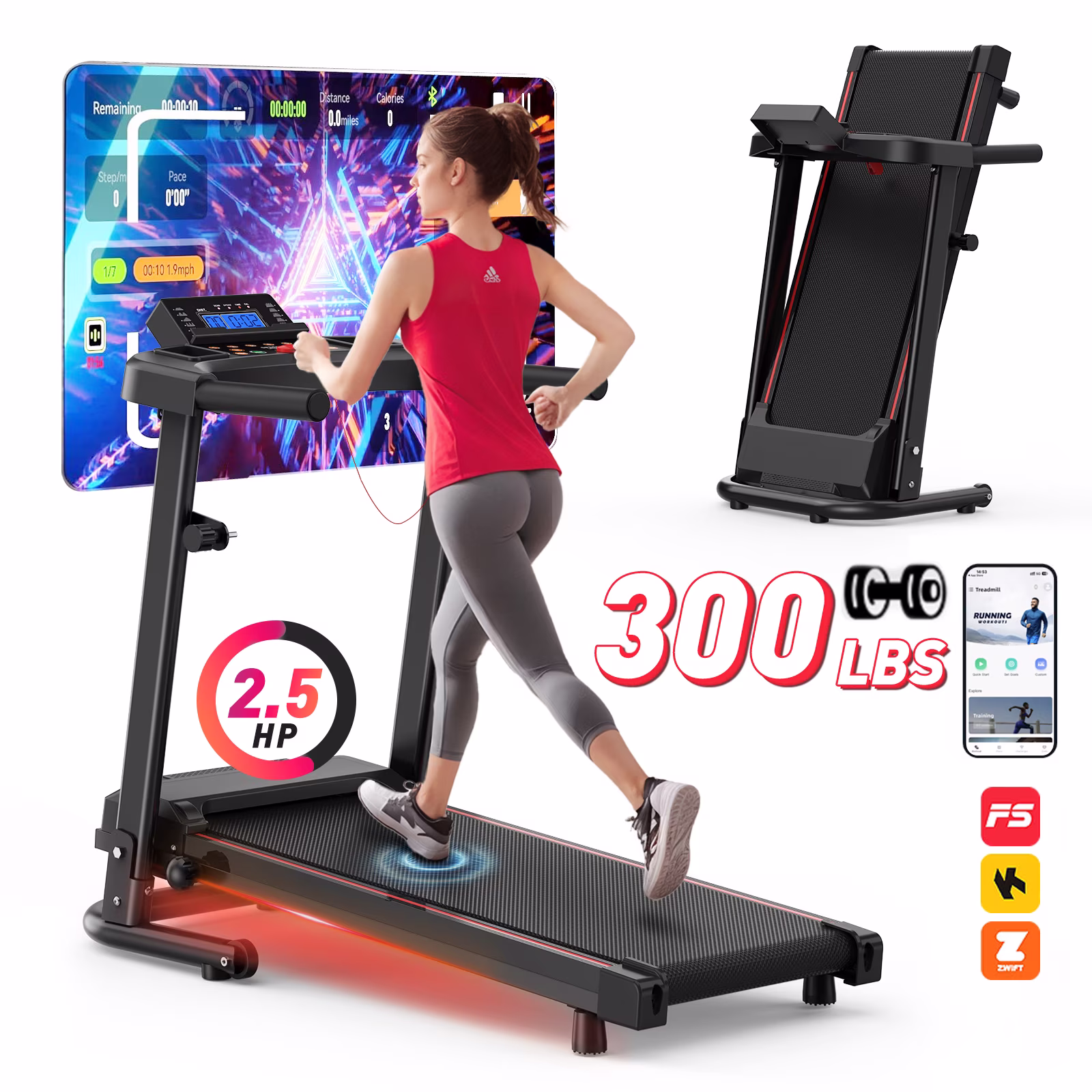 Foldable Electric Treadmill for Home, 2.5HP Quiet Brushless Folding Treadmill, 7.5 MPH, LCD Display, Heart Rate Sensor (Black)(MODEL 2 Black) - Image 7