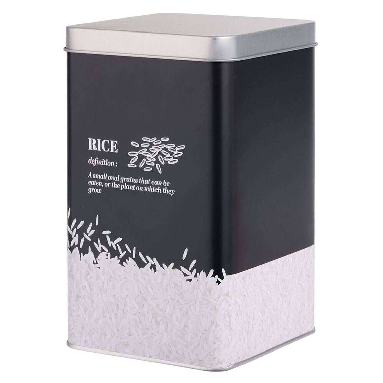Boîte à riz en métal noir et gris design rice - 10,7x10,7xH.17,5cm