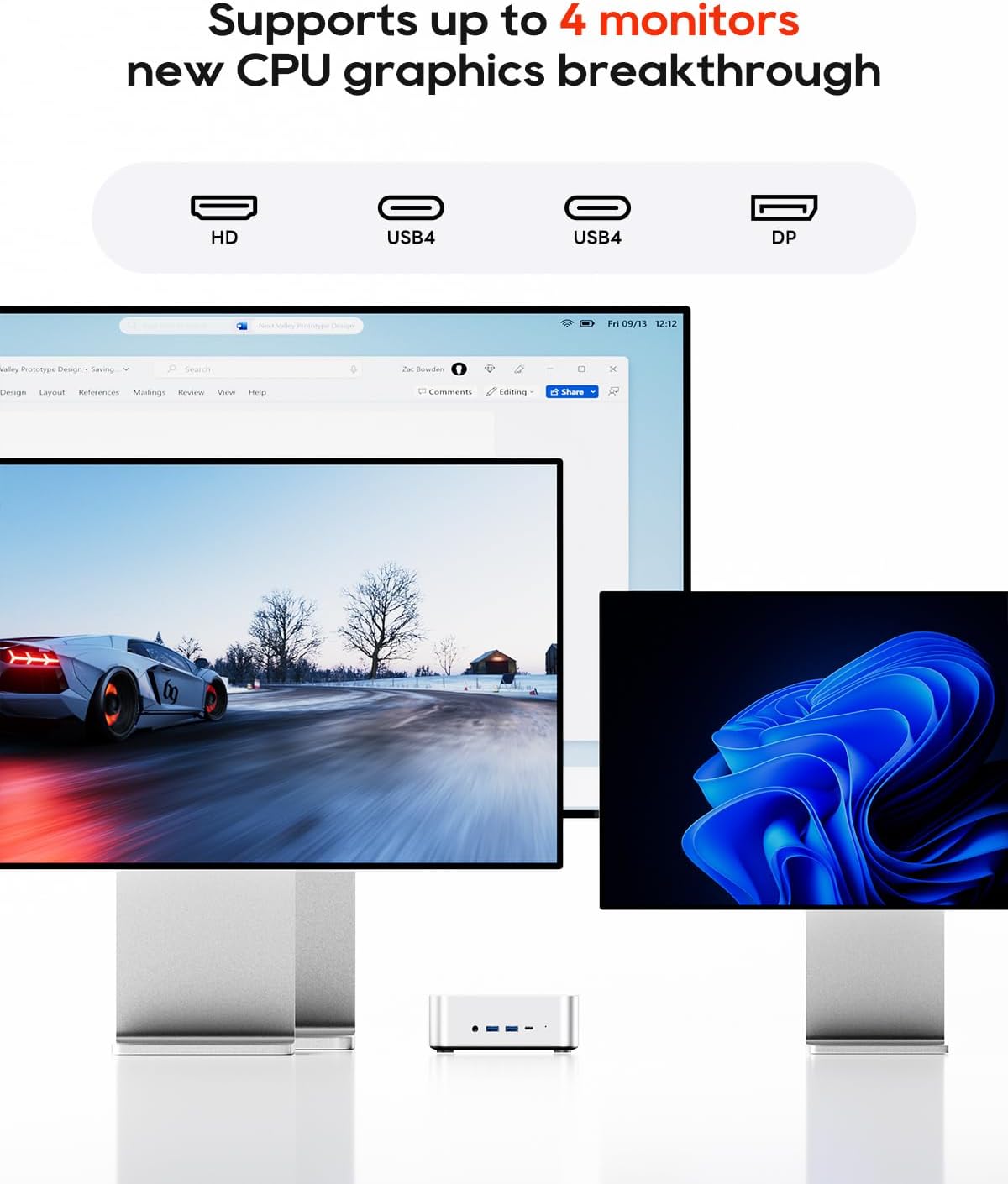 AOOSTAR MACO AMD R7 PRO 6850H Mini PC (8C/16T 4.70Ghz) with LPDDR5 6400Mhz 24GB RAM &1TB M.2 2280 PCIE4.0 NVME SSD 3 *M.2 Slots; Dual 2.5G; LAN Dual USB4；Four-Screen 4K Display