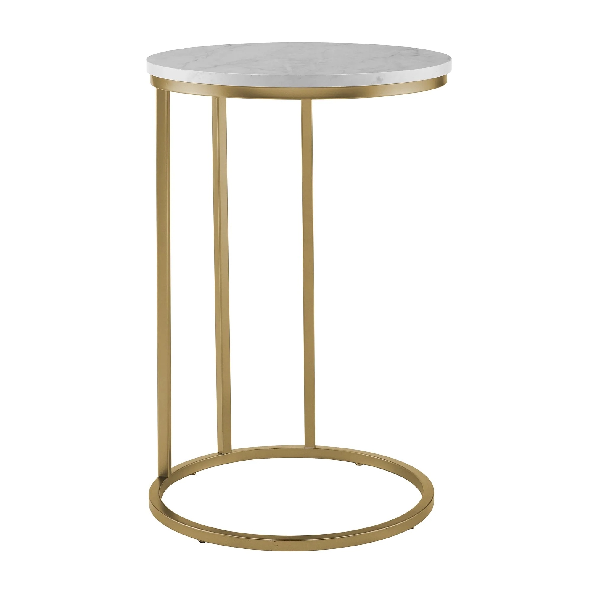 Ember Interiors Modern Glam Athena C Shaped End Table, Faux Marble/Gold(Clear / Chrome) Image 7