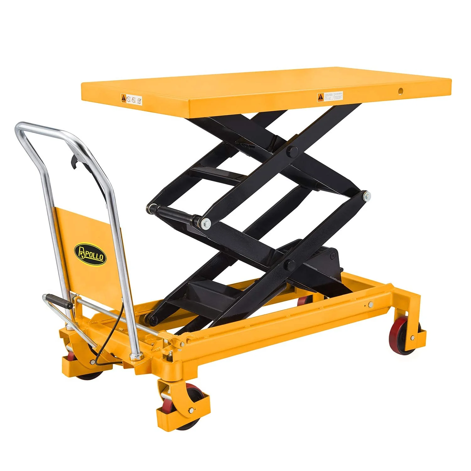 Chariot élévateur hydraulique – Capacité de 350 kg, hauteur maximale de 130 cm, double système de levage à ciseaux avec protection et 4 roues