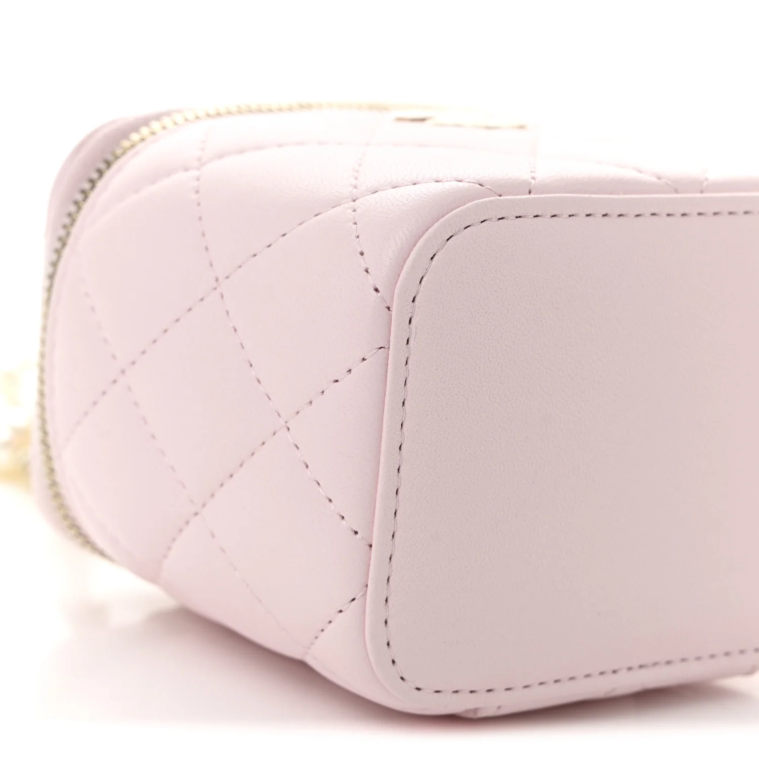 Lambskin Quilted Mini Vanity Case With Pearl Chain Light Pink