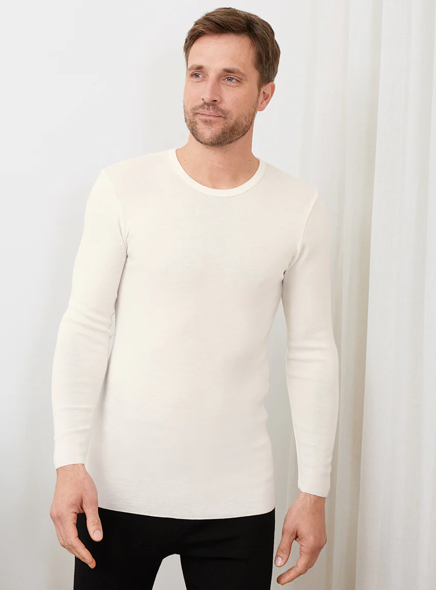 Tee-shirt manches longues thermique homme blanc naturel