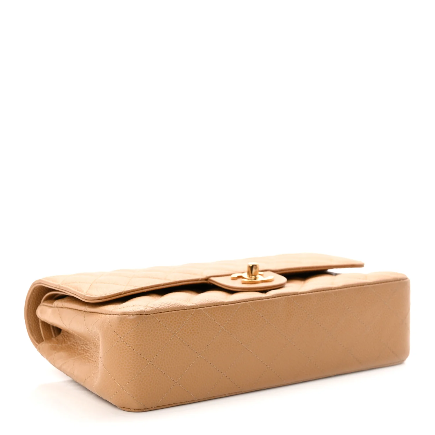 Caviar Quilted Medium Double Flap Beige