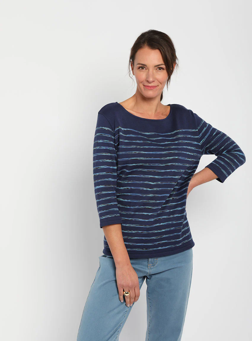 Pull marinière femme en coton bleu