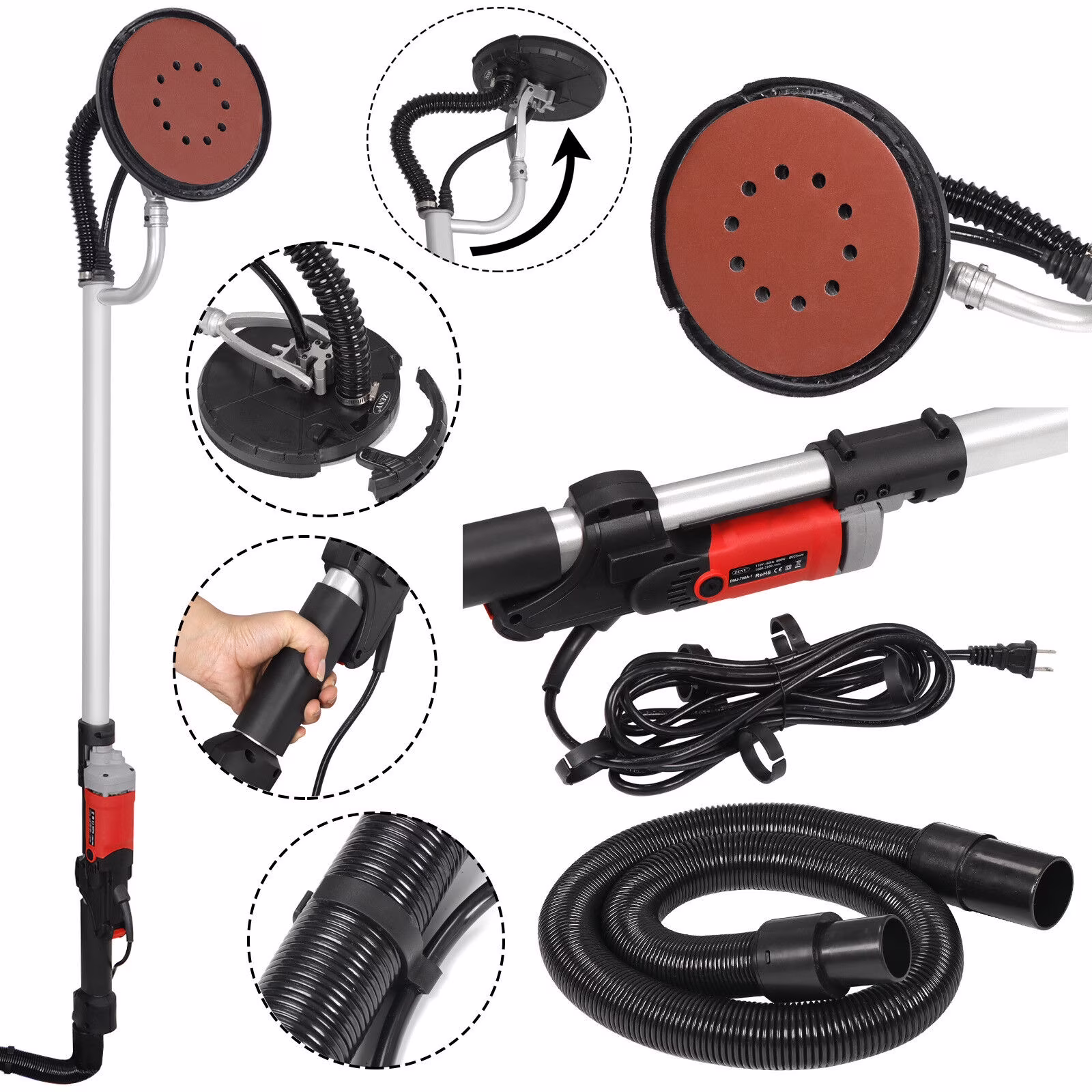 800W Electric Drywall Sander Adjustable Variable Speed with 6Pcs Sanding Pads