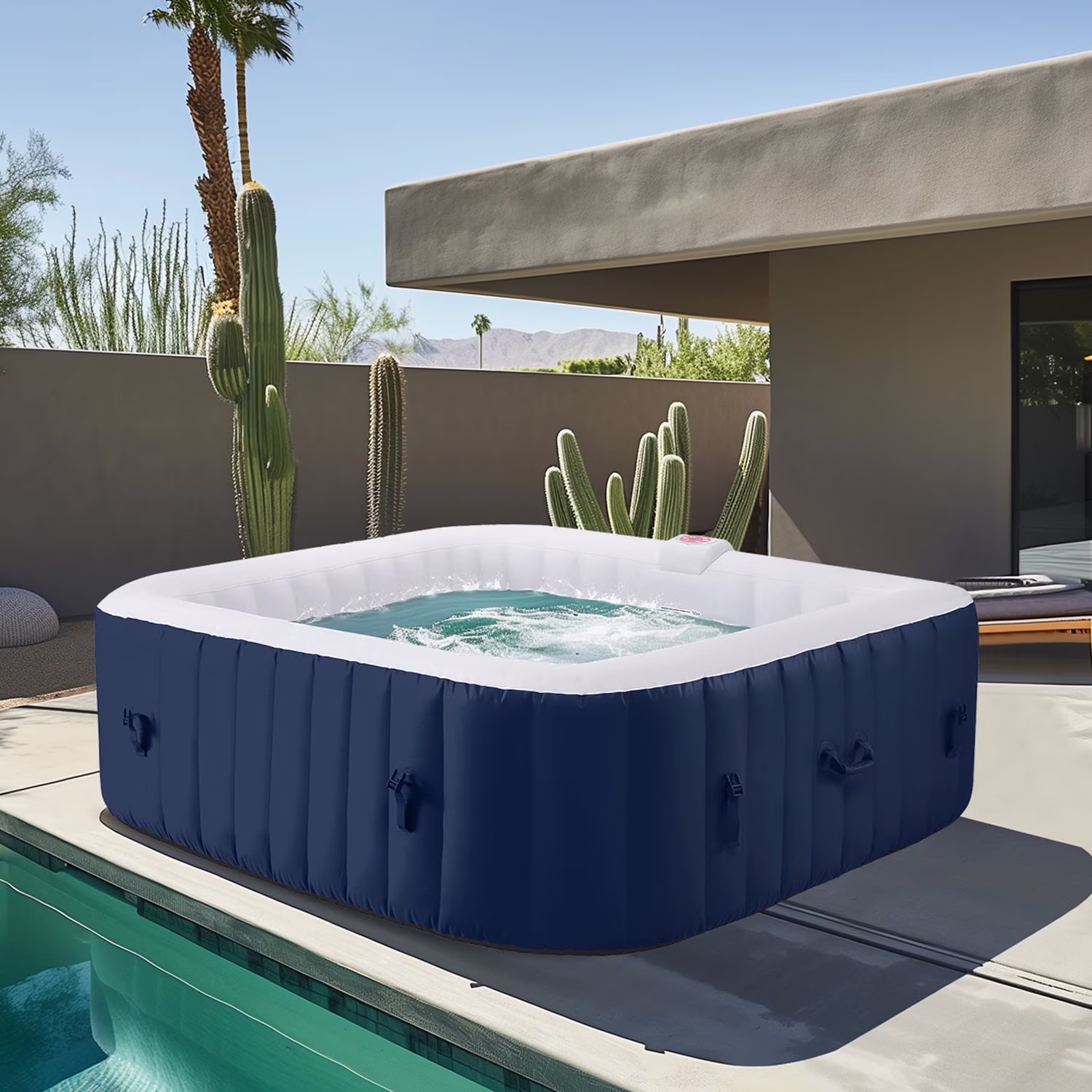 Hot Tub for 4-6 Person, Outdoor Patio Large Inflatable Hot Tub Home SPA, with 130pcs Massage Jets, 910L, 4 Filters, 2 Cup Holders, Lockable Cover, Storage Bag, Max 104�H, 73in, Navy(Navy)