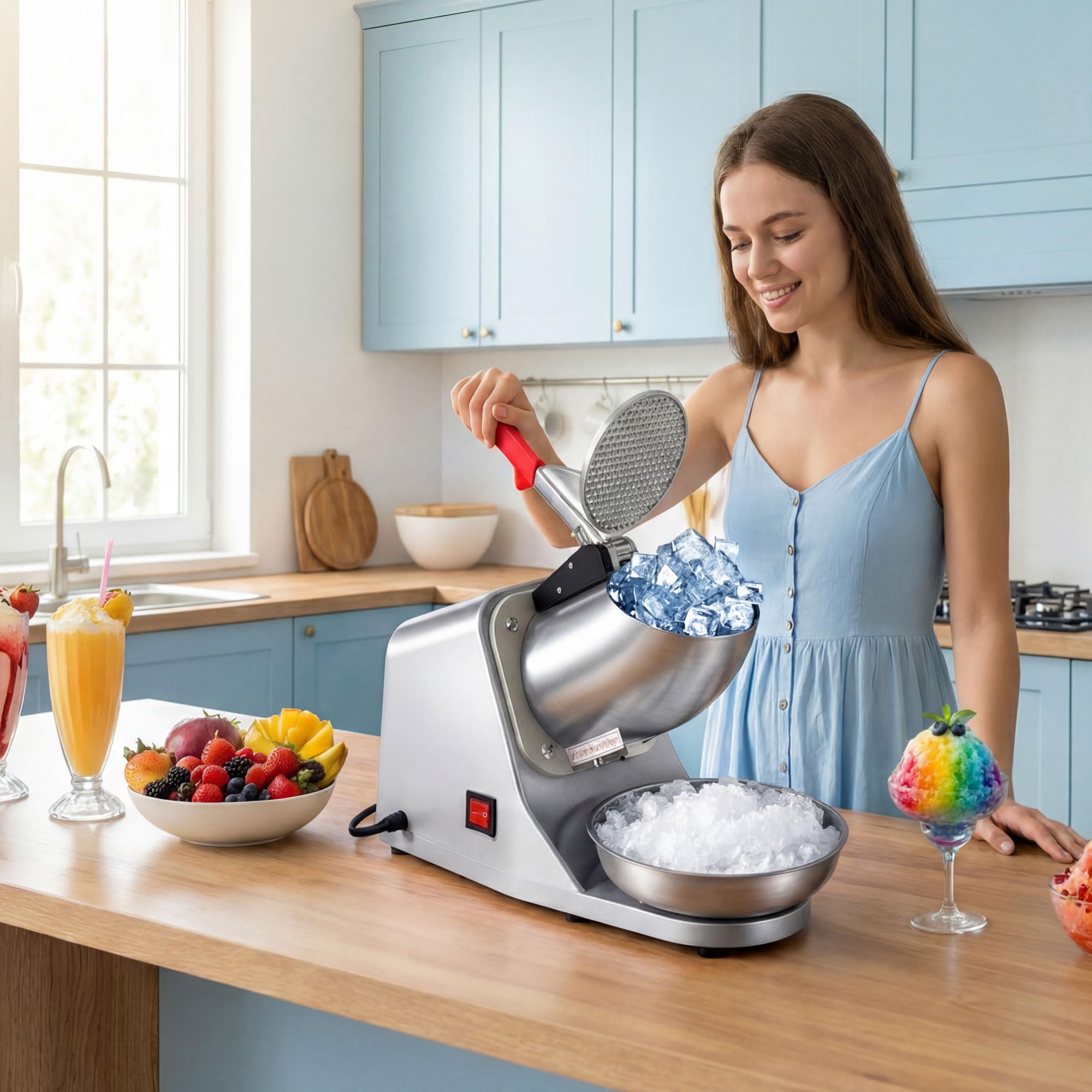 Electric Ice Crusher, Shaved Ice Snow Cone Machine, Silver | 300W 2000r/min Stainless Steel Blade
