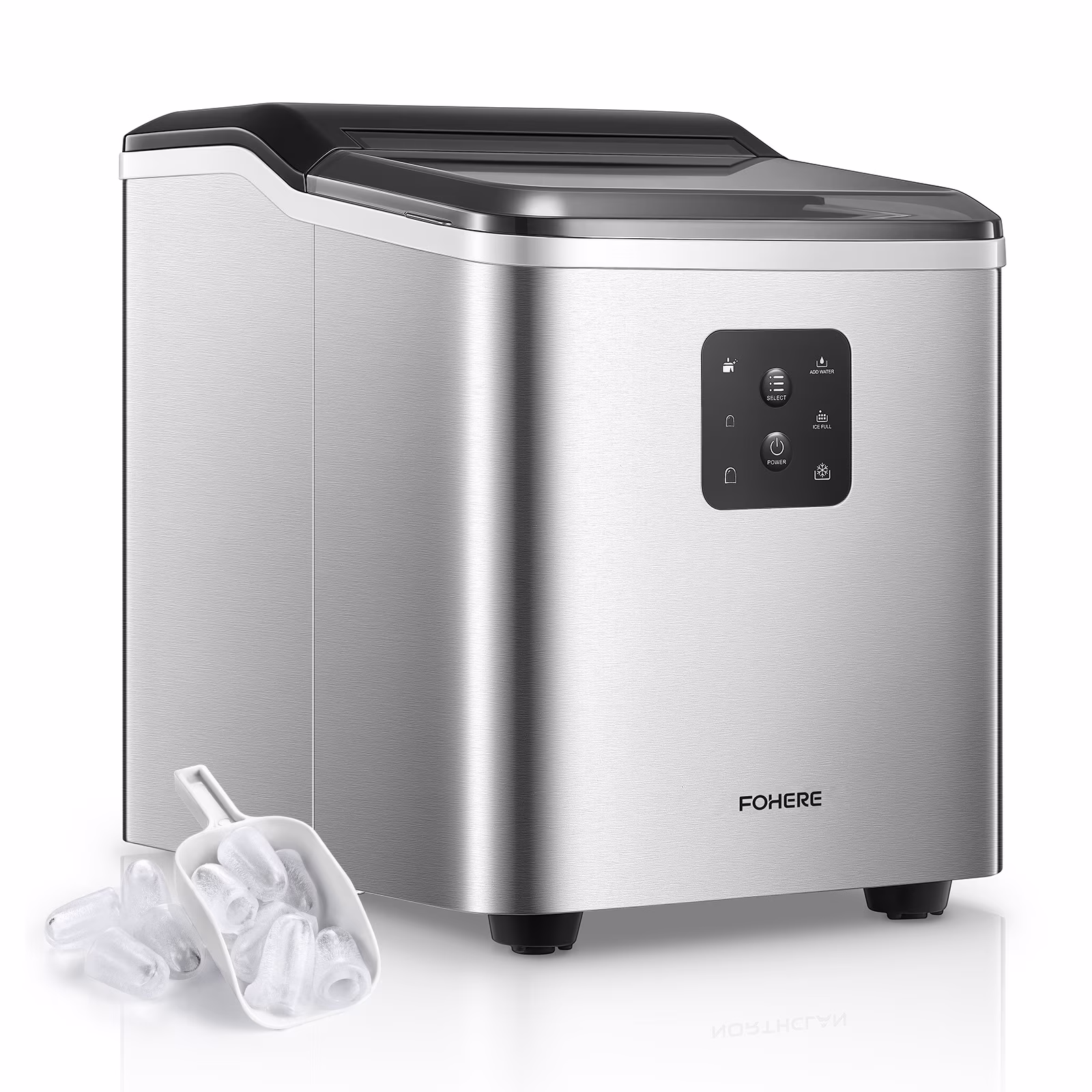 Ice Maker Countertop 2 Sizes, 28lbs in 24h, 9 Bullet Ice in 6M, Selfclean, Stainless Steel