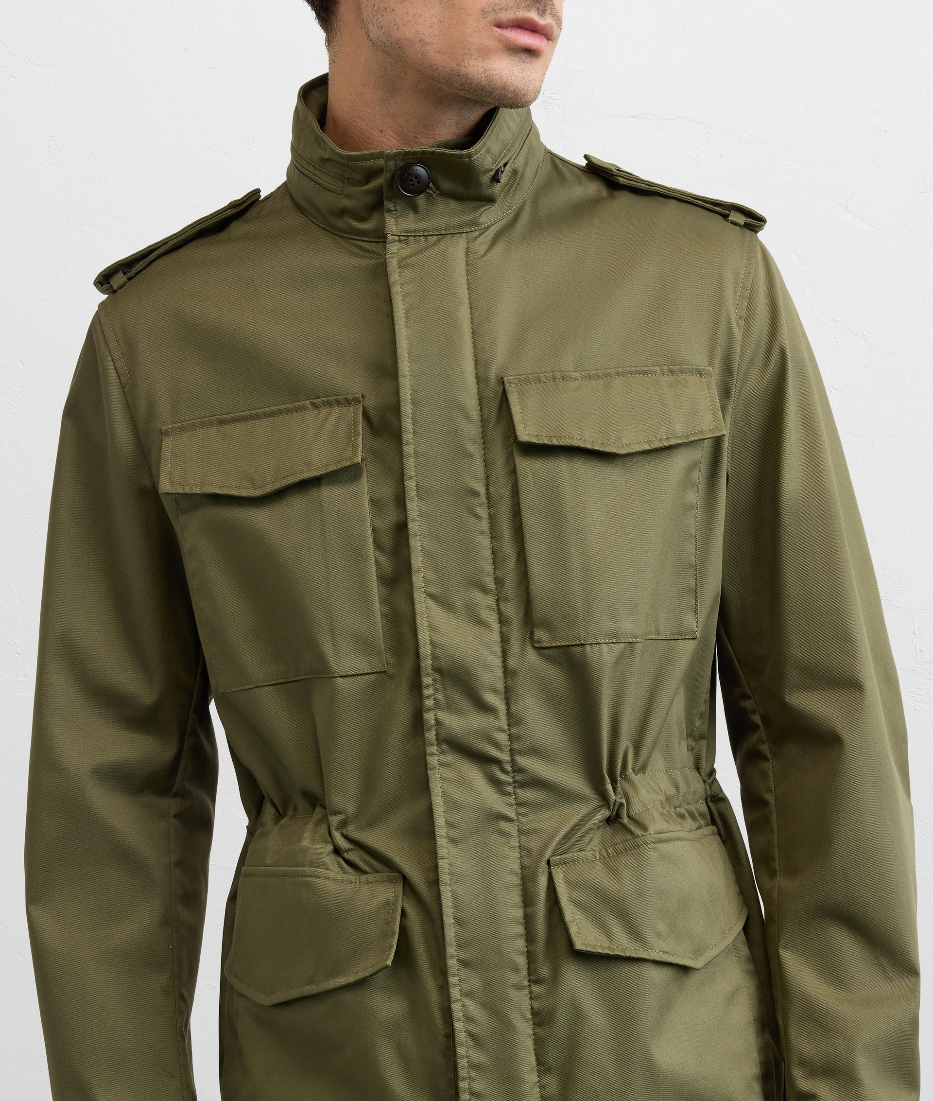 GREEN COTTON AND POLYESTER GABARDINE FIELD JACKET