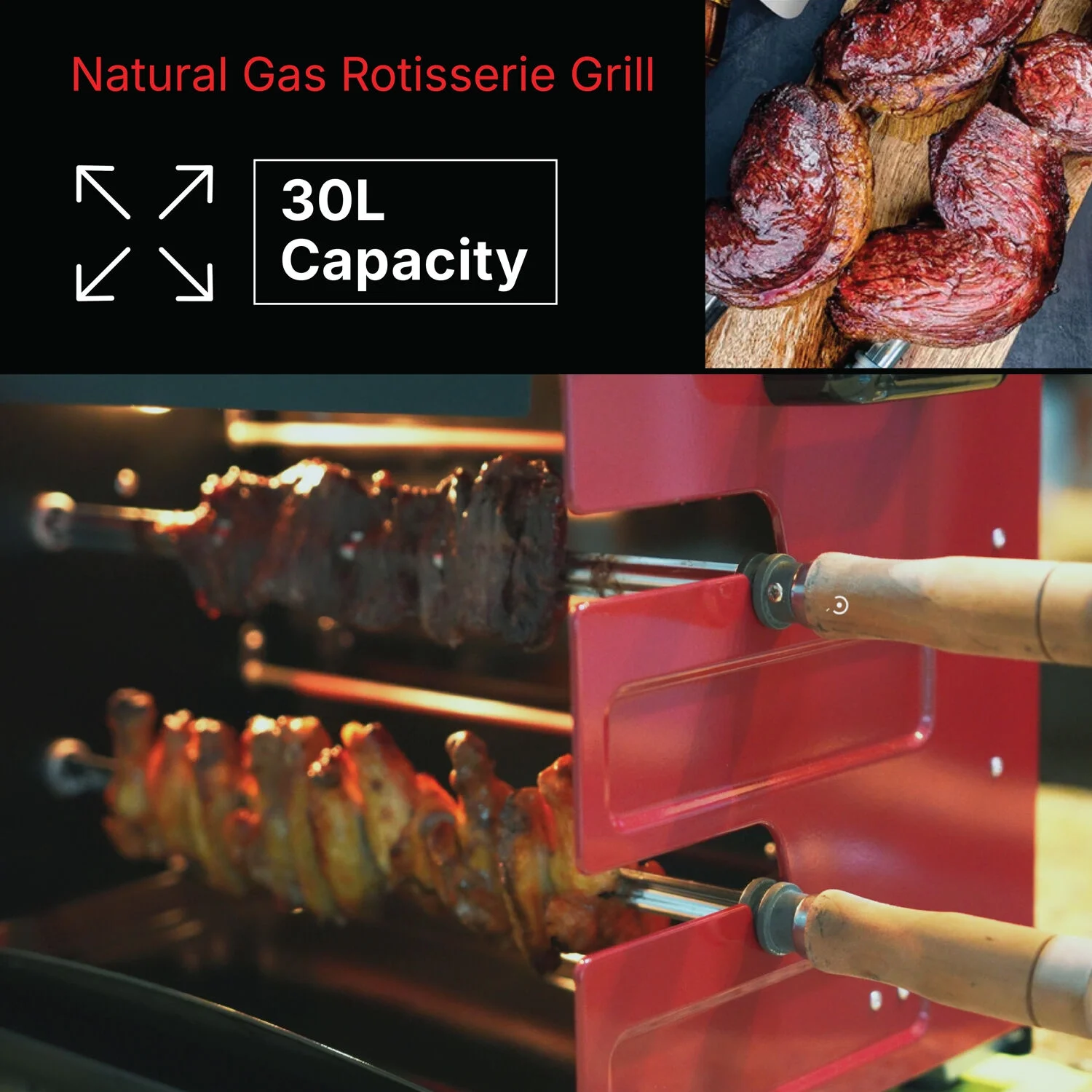 2-Skewer Brazilian Rotisserie Electric Grill in Red(Red) - Image 8