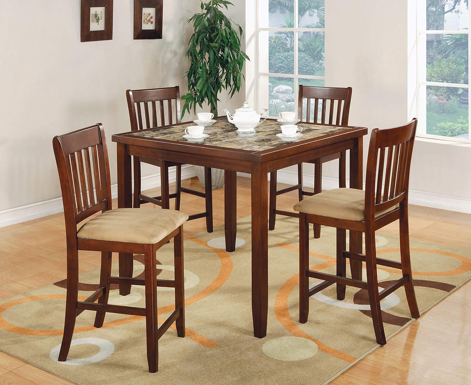 Coaster Fine Furniture 5-Piece Counter Height Dining Set Red Brown and Tan 150154